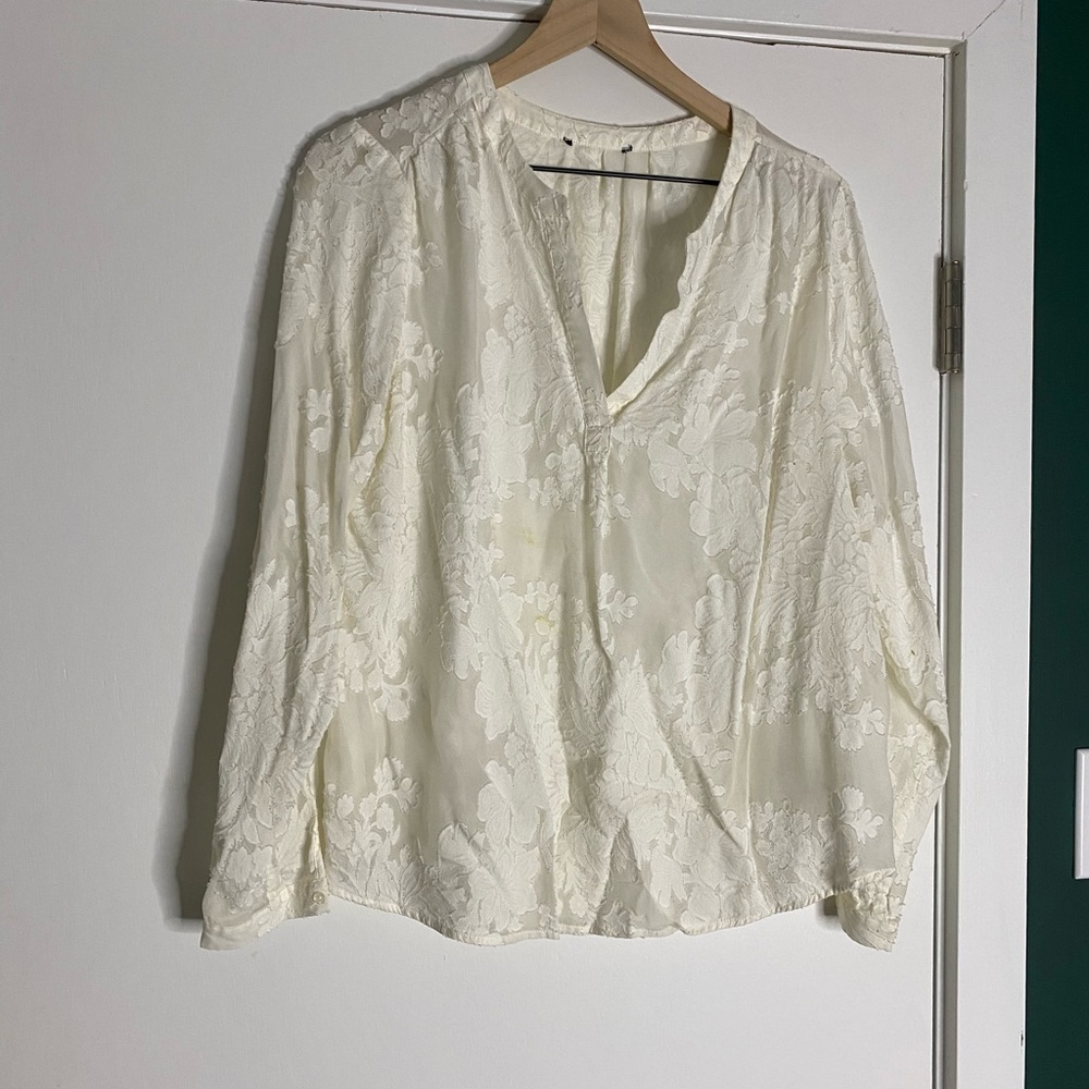 L.L. Bean Cream Floral Lace Blouse